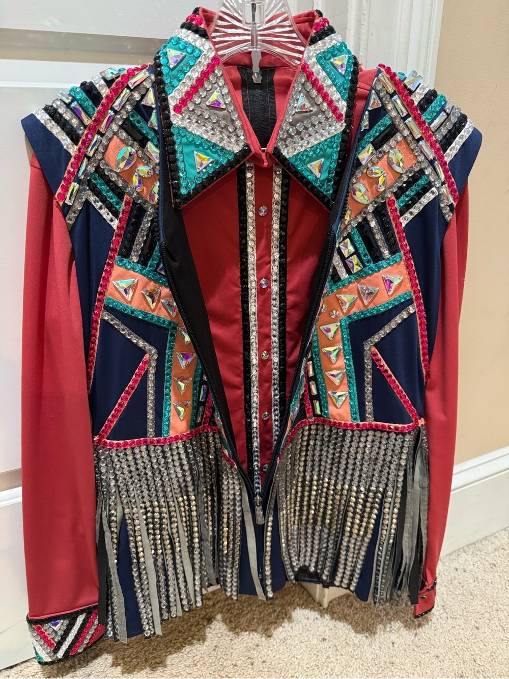 Embellished multi colored & Navy Festival Jacket with Crystal Fringe 2 piece set